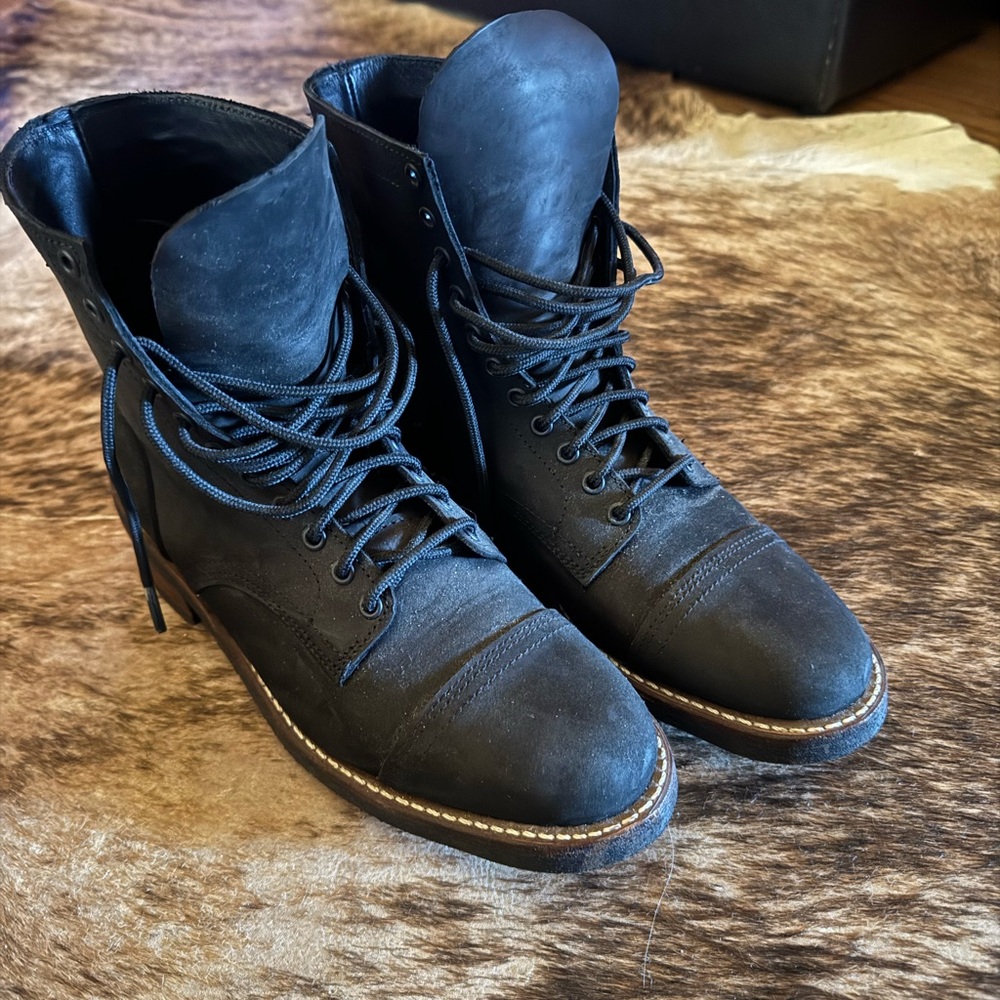Thursday Boot Company Black Leather Lace-Up Cap-Toe Boots